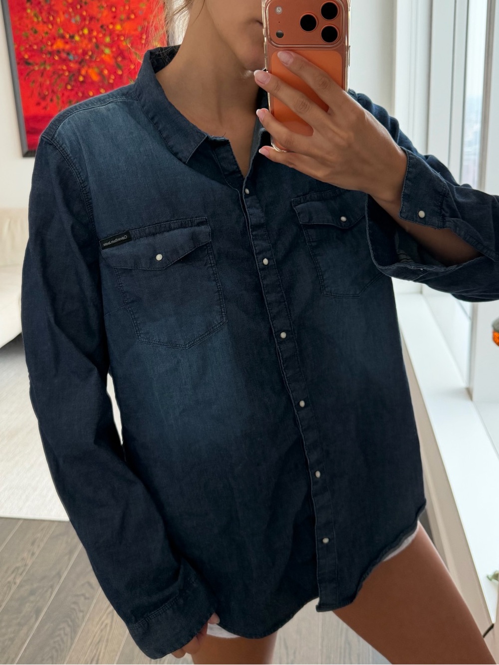 Calvin Klein Jeans Pearl Snap Denim Western Button Down